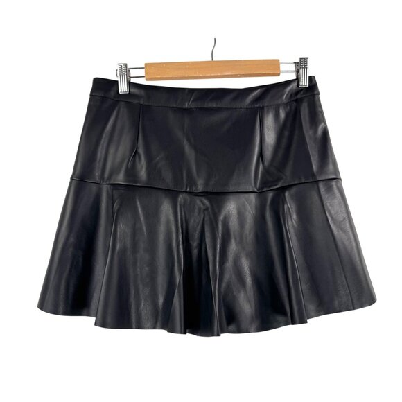 Hunter Brown faux leather pleated Y2K‎ mini skort ruffle black sz L - Picture 3 of 9